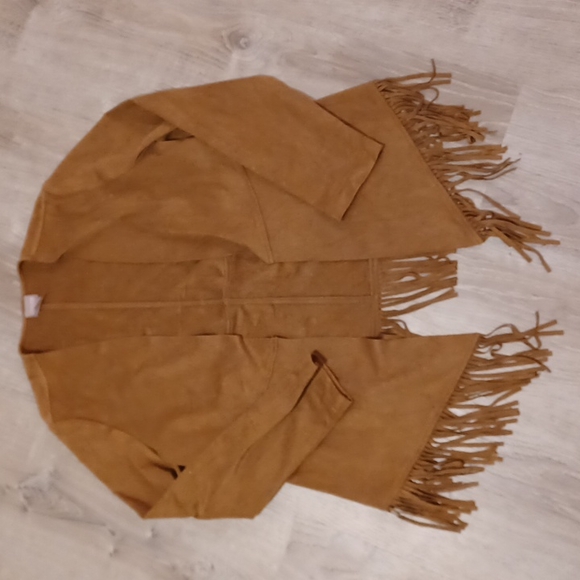 Chico's sueded brown fringe open lightweight cardigan jacket size 0 XS 4-6 - Picture 13 of 15